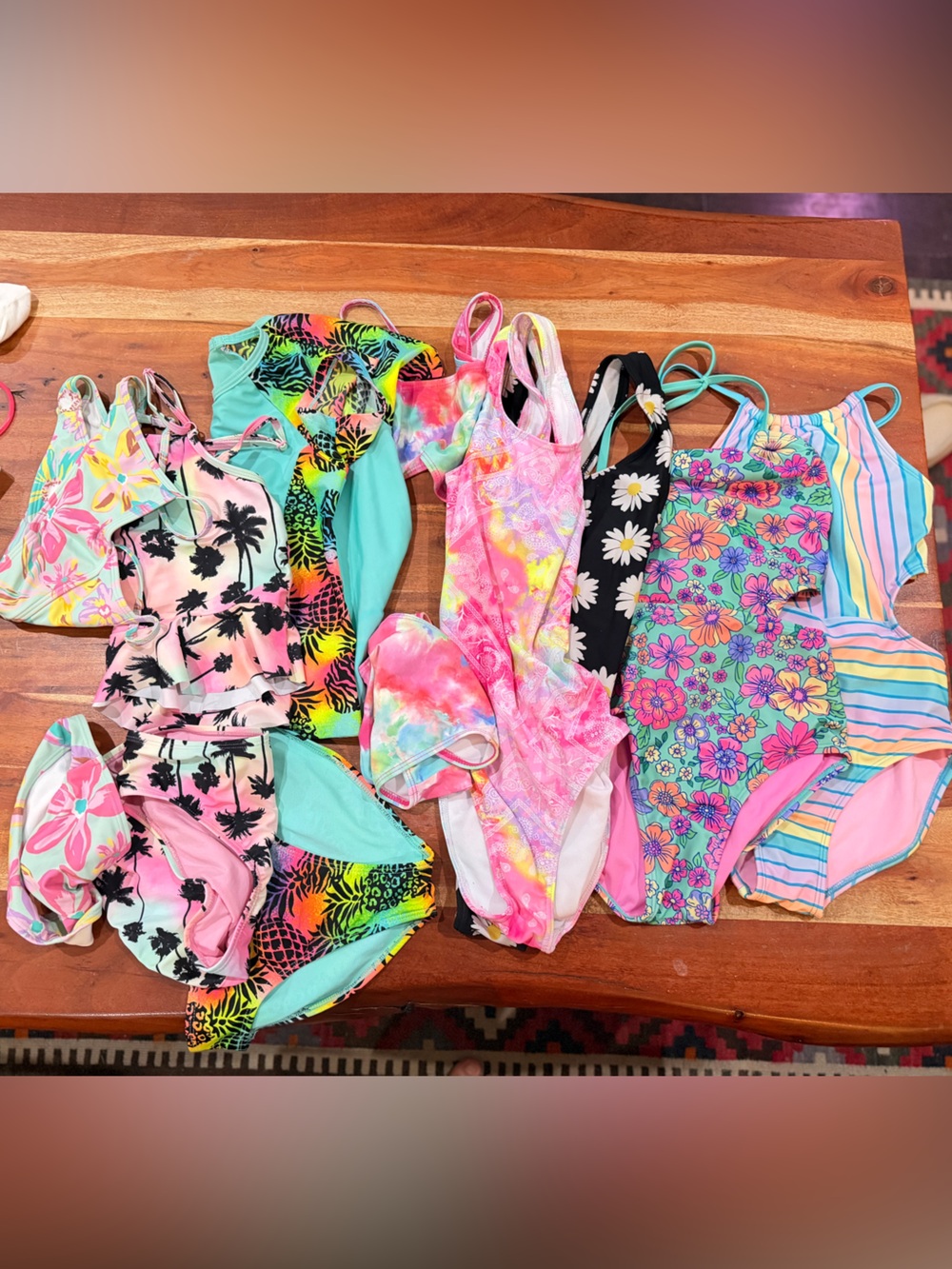 8LOT: Colorful Mixed Girls' Swimwear Bundle - Tropical & Floral Prints size 7/8